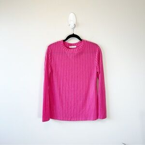 Fantaslook Women’s Relaxed Fit Pink Ribbed Crew Neck Sweater Cozy Size Small